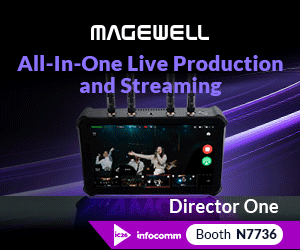 Magewell All-In-One Live Production and Streaming device Director One on display at InfoComm Booth N7736 with demo screen